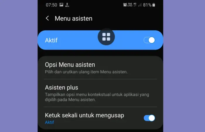Cara Screenshot Samsung A10s via Menu Asisten